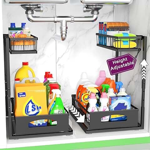 Adjustable Under Sink Storage Shelves, 2 Pack