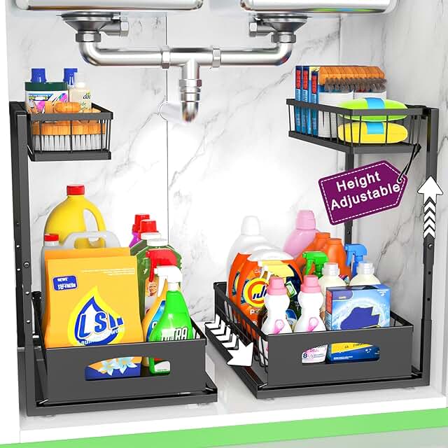 Adjustable Under Sink Storage Shelves, 2 Pack