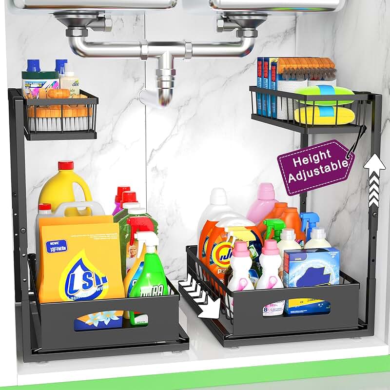 Adjustable Under Sink Storage Shelves, 2 Pack