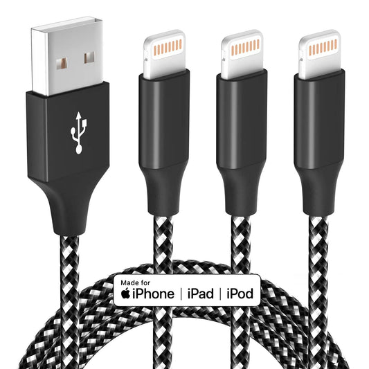 MODAIO iPhone Lightning Cables, 3 Pack, 10 ft Nylon Braided