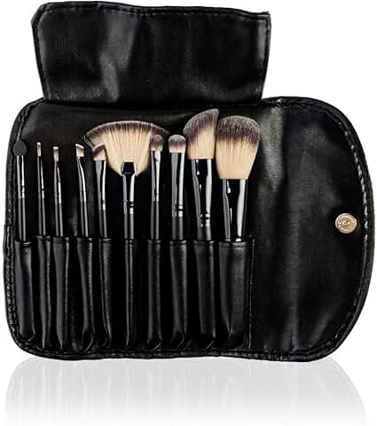 10-Piece Professional Makeup Brush Set with Faux Leather Case