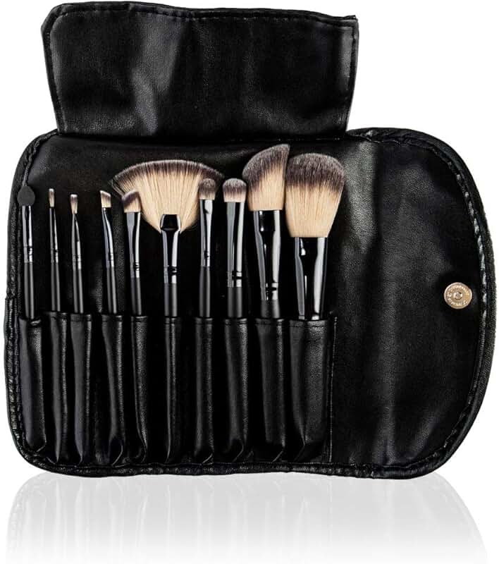 10-Piece Professional Makeup Brush Set with Faux Leather Case