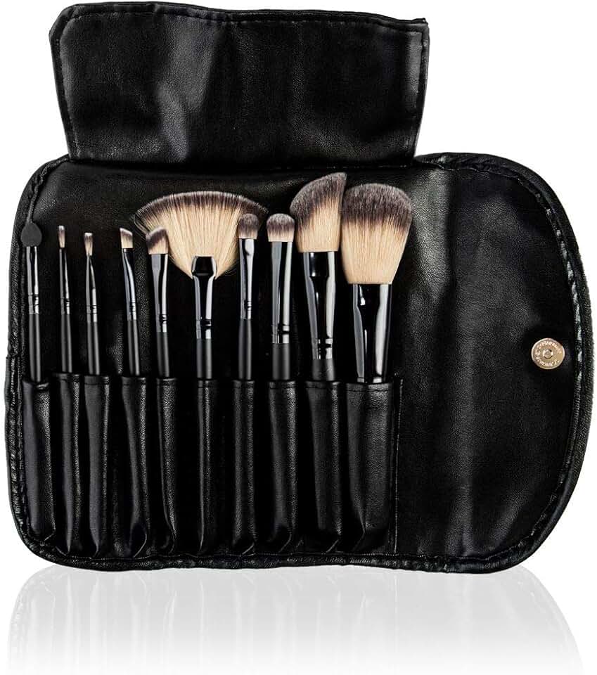 10-Piece Professional Makeup Brush Set with Faux Leather Case