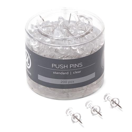 Clear plastic head thumbtacks, 200-count