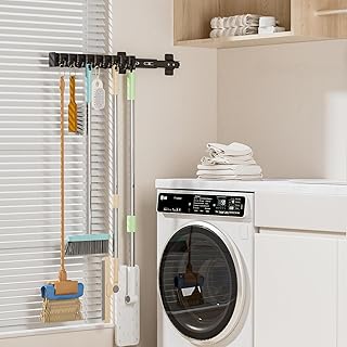 Pull Out Broom Holder with 9 Adjustable Hooks