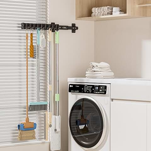Pull Out Broom Holder with 9 Adjustable Hooks