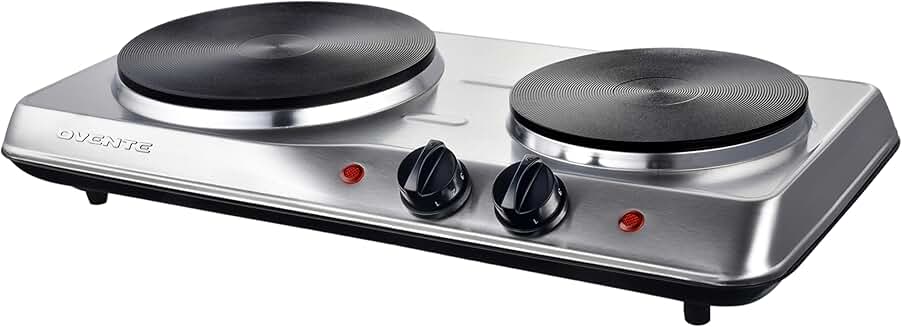 Electric Double Burner Cooktop with Cast Iron Plates