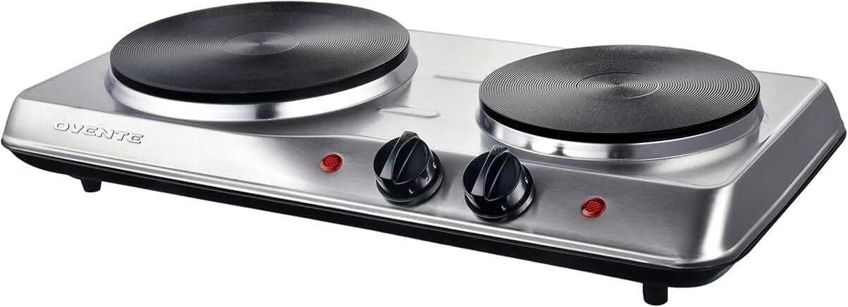 Electric Double Burner Cooktop with Cast Iron Plates