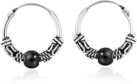 Unisex 15mm Black Sterling Silver Hoop Earrings