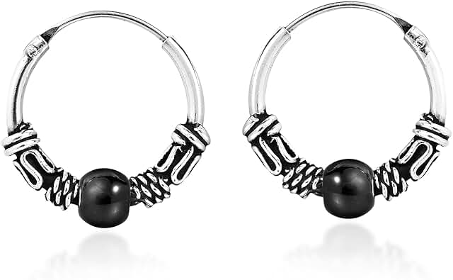 Unisex 15mm Black Sterling Silver Hoop Earrings