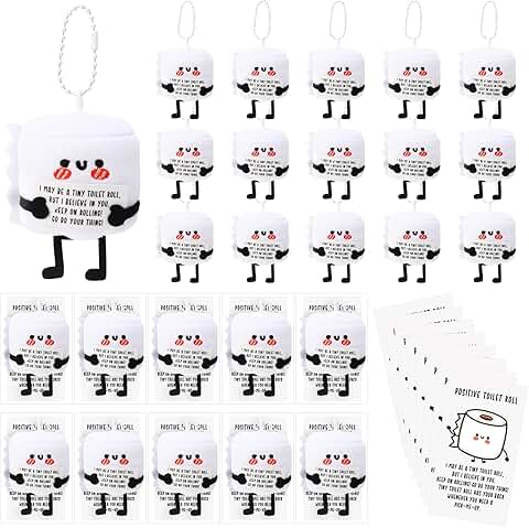 20 Mini Toilet Paper Plush Keychains with Cards and Gift Bags