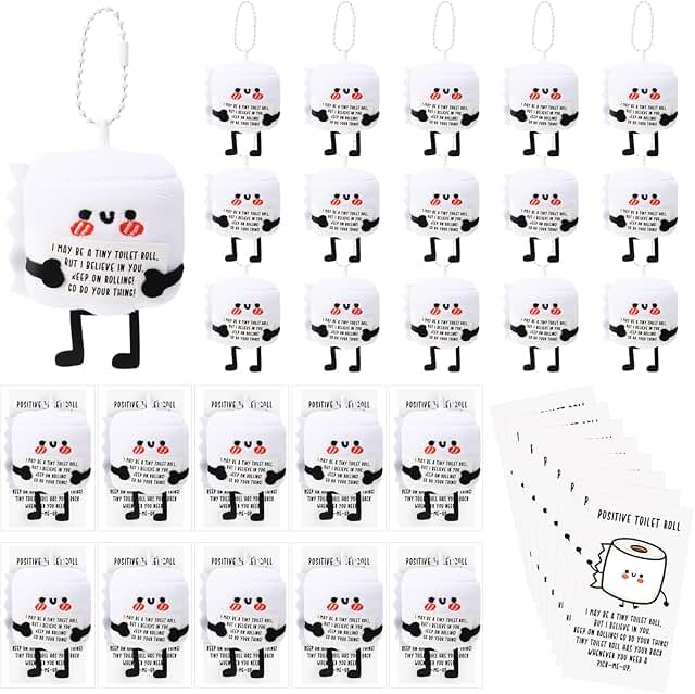 20 Mini Toilet Paper Plush Keychains with Cards and Gift Bags