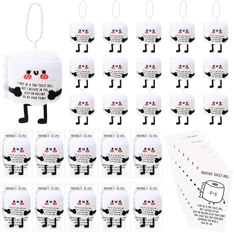 20 Mini Toilet Paper Plush Keychains with Cards and Gift Bags