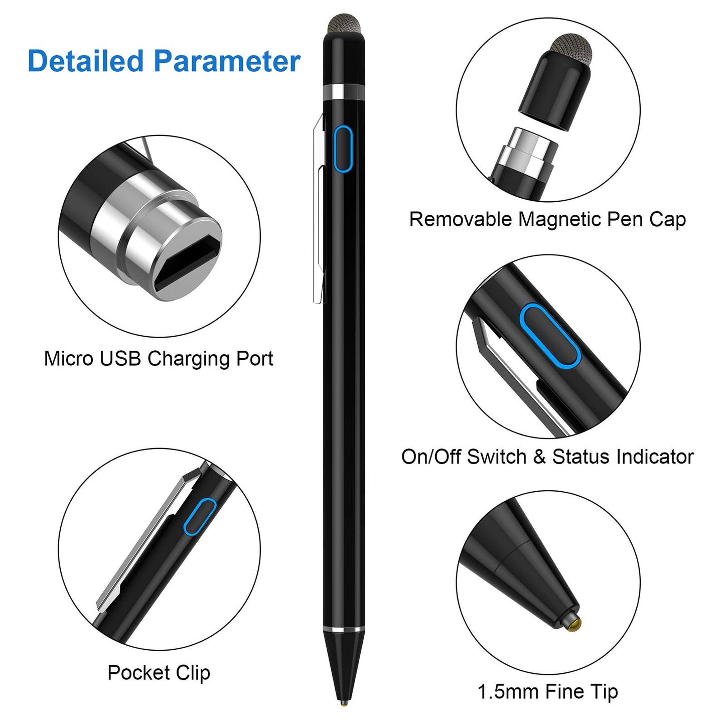Stylus Pens for Touch Screens, Universal Fine Point Stylus for iPad, iPhone, Samsung, iOS/Android Smart Phone and Other Tablets, Active Stylus Stylist Pen Pencil for Precise Writing/Drawing