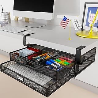 Large Metal Under Desk Drawer Organizer with Slide Out Compartments