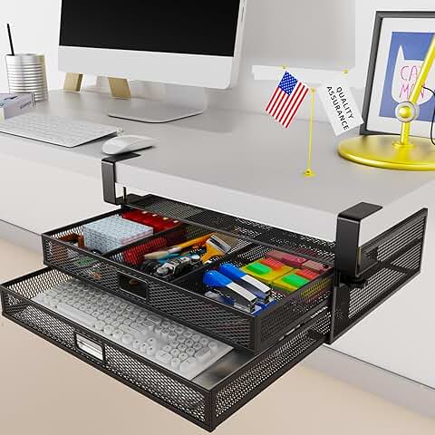 Large Metal Under Desk Drawer Organizer with Slide Out Compartments