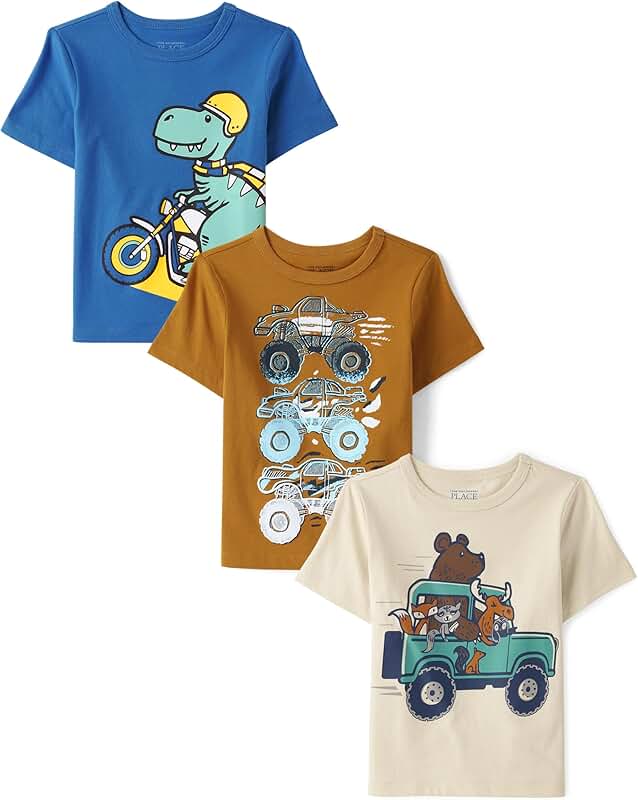 Baby Boys and Toddler Dino and Animal Short Sleeve T-Shirts Pack