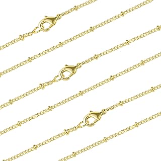 12 Pack Gold Plated Brass Beaded Chain Necklace, 20 Inch