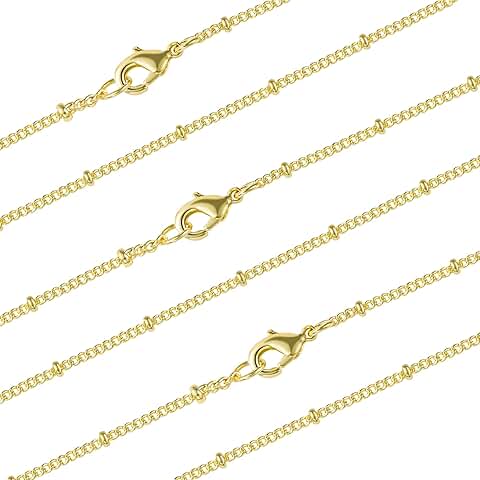 12 Pack Gold Plated Brass Beaded Chain Necklace, 20 Inch