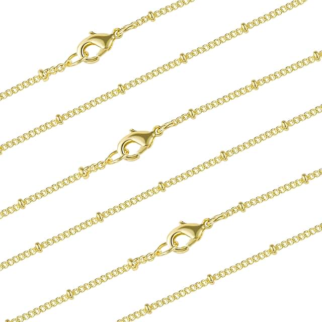 12 Pack Gold Plated Brass Beaded Chain Necklace, 20 Inch