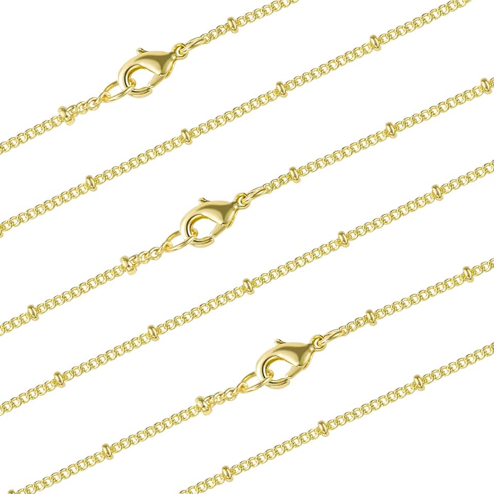 12 Pack Gold Plated Brass Beaded Chain Necklace, 20 Inch