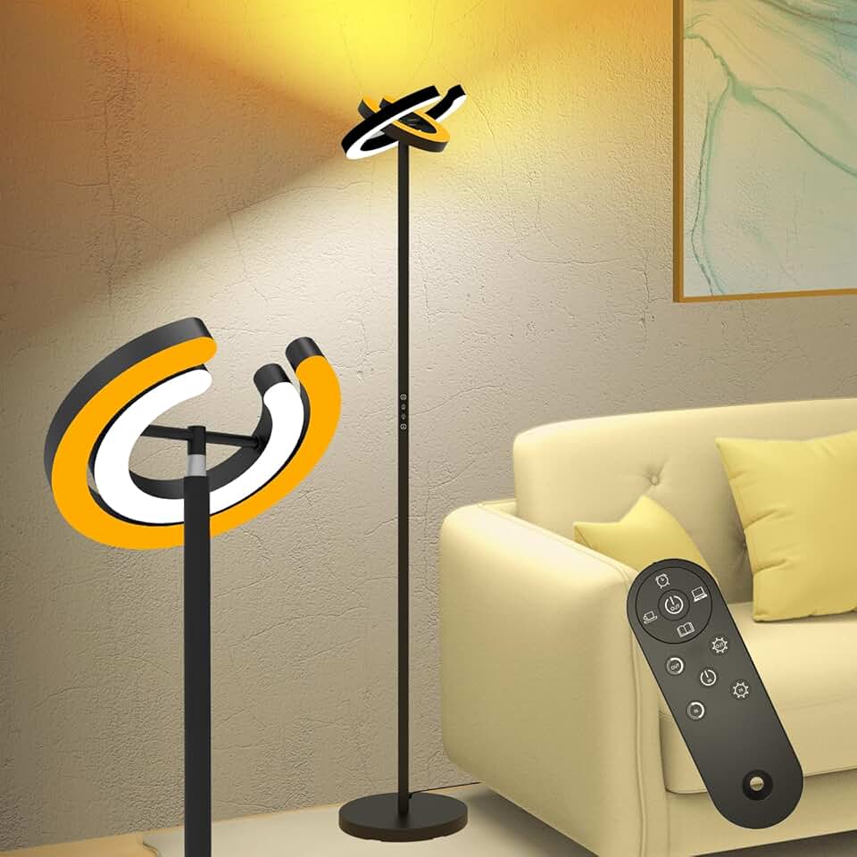 Tall LED Floor Lamp with Rotatable Ring Lights