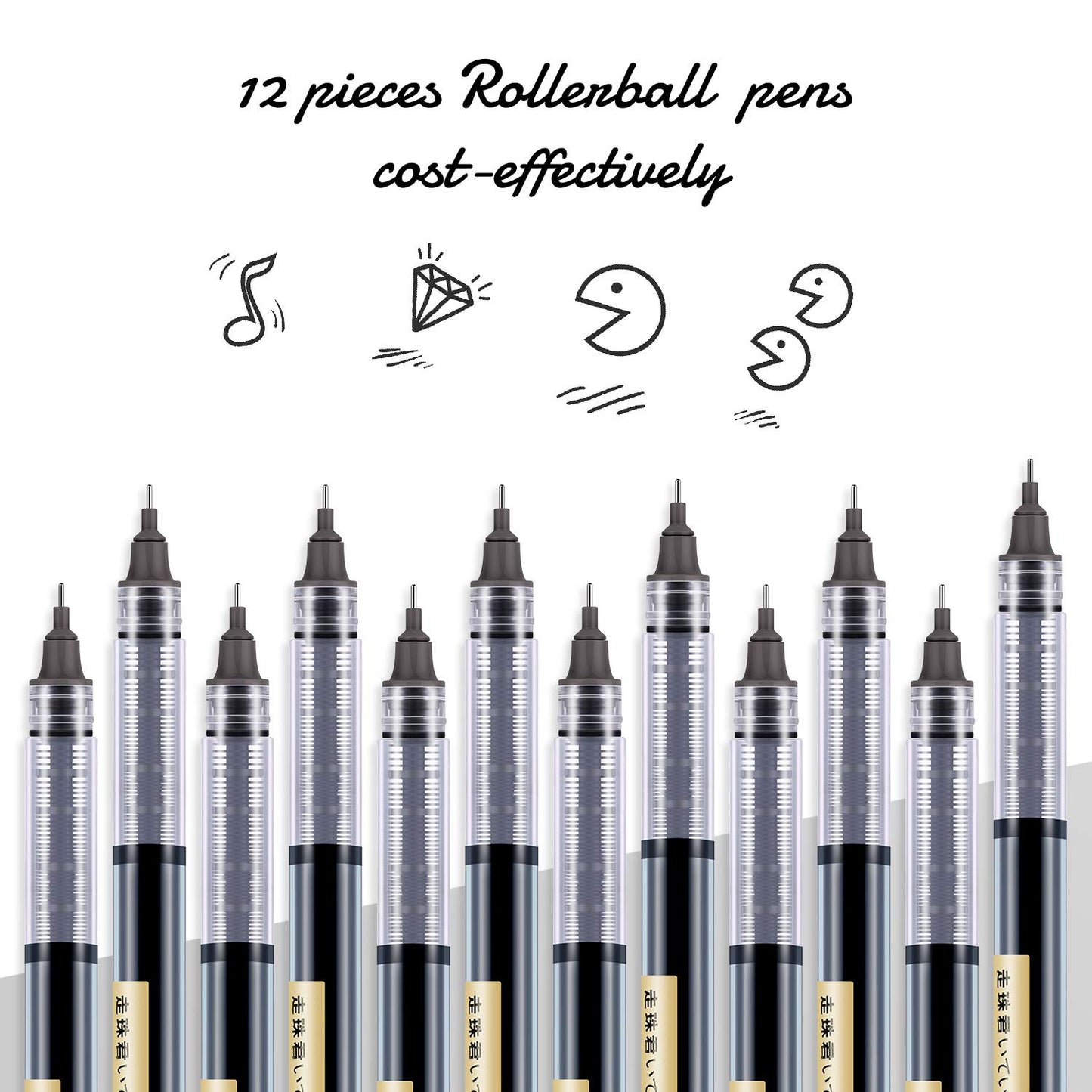 12 Fine Point Black Liquid Ink Pens