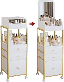 Large Gold Makeup and Skincare Organizer with Mirror