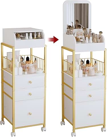 Large Gold Makeup and Skincare Organizer with Mirror