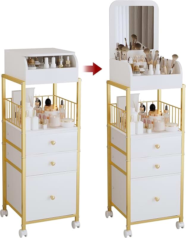 Large Gold Makeup and Skincare Organizer with Mirror
