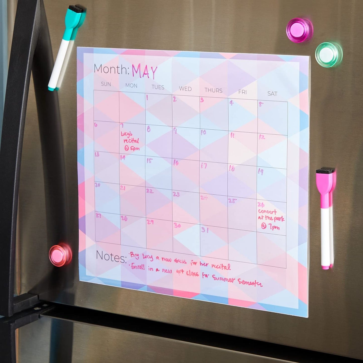 6-Pack Reusable Monthly Peel-and-Stick Calendar in Assorted Colors
