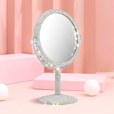Double-Sided Bling Makeup Vanity Mirror with Rhinestones