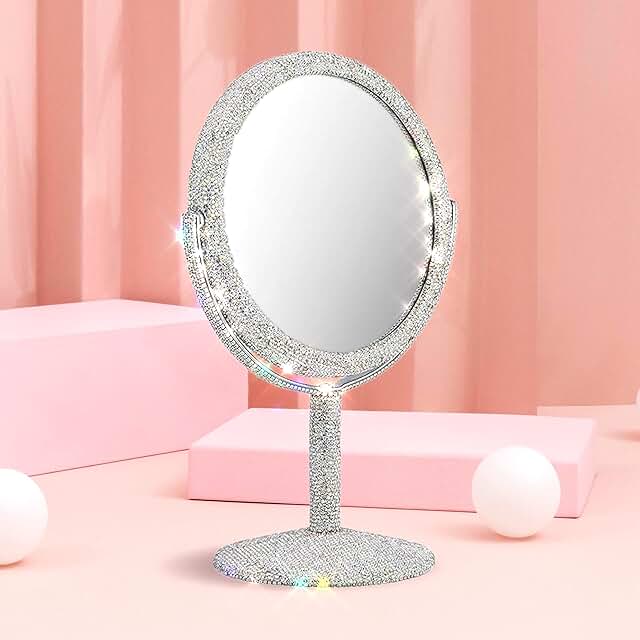 Double-Sided Bling Makeup Vanity Mirror with Rhinestones