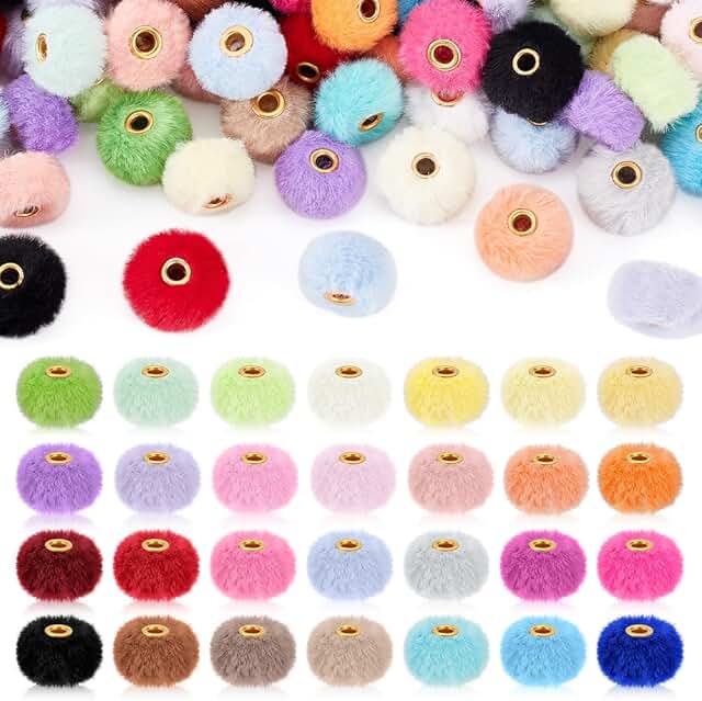 200pcs Soft Faux Fur Pom Pom Beads, 22mm
