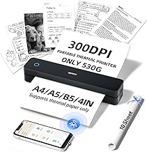 Portable Thermal Printer with 300DPI, Wireless, Supports Various Paper Sizes