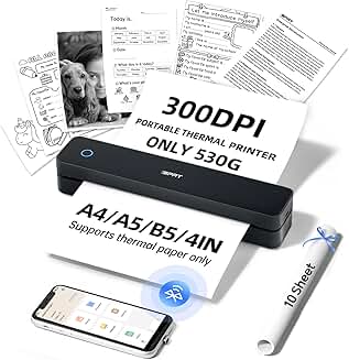 Portable Thermal Printer with 300DPI, Wireless, Supports Various Paper Sizes