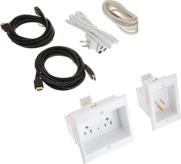 Dual Outlet Recessed Cable Management System with 2 HDMI Cables