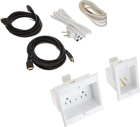 Dual Outlet Recessed Cable Management System with 2 HDMI Cables
