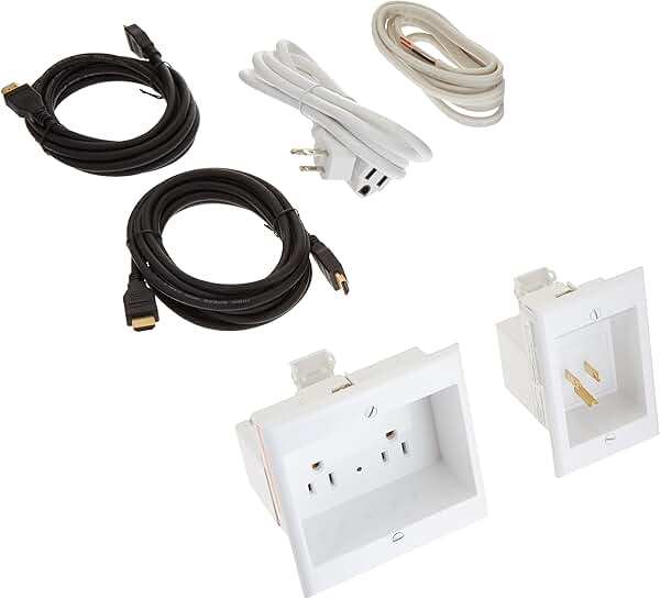 Dual Outlet Recessed Cable Management System with 2 HDMI Cables
