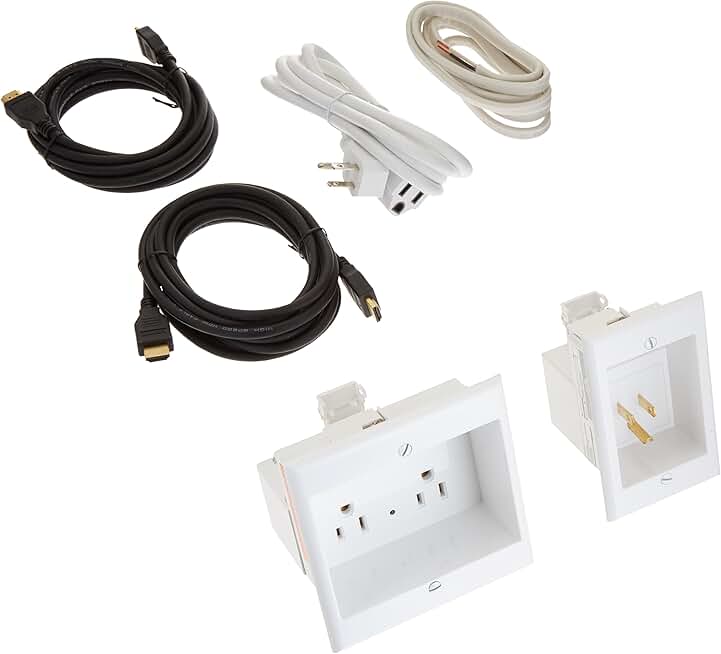 Dual Outlet Recessed Cable Management System with 2 HDMI Cables