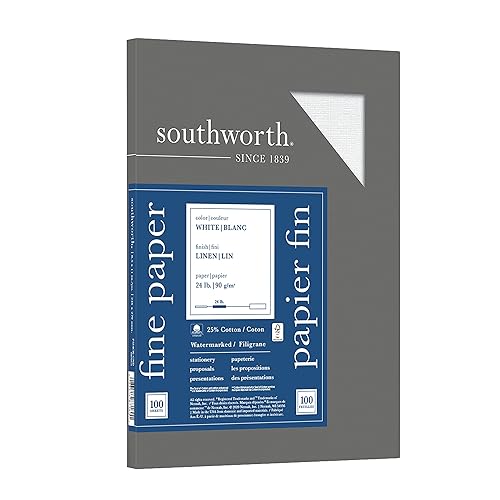 White 25% Cotton Linen Business Paper, 8.5 x 11, 100 Sheets