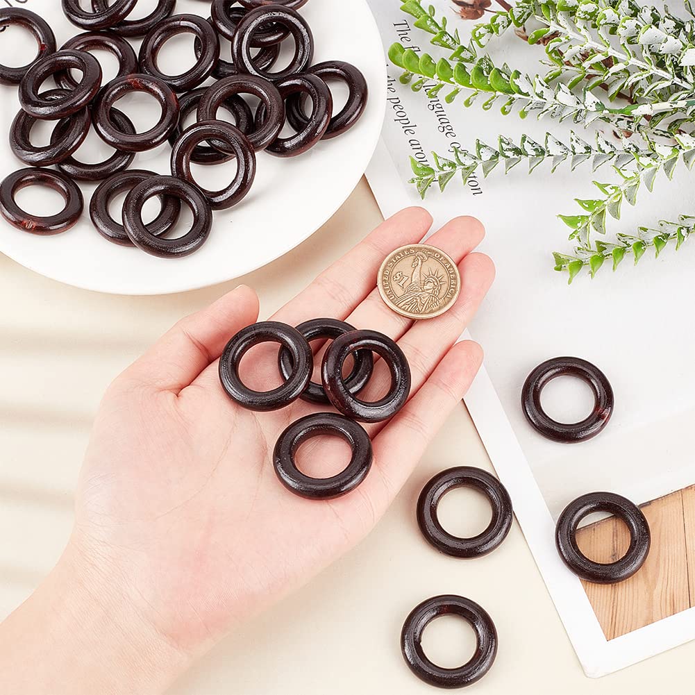 30 Pcs Wooden Rings Coconut Brown 1 Inch