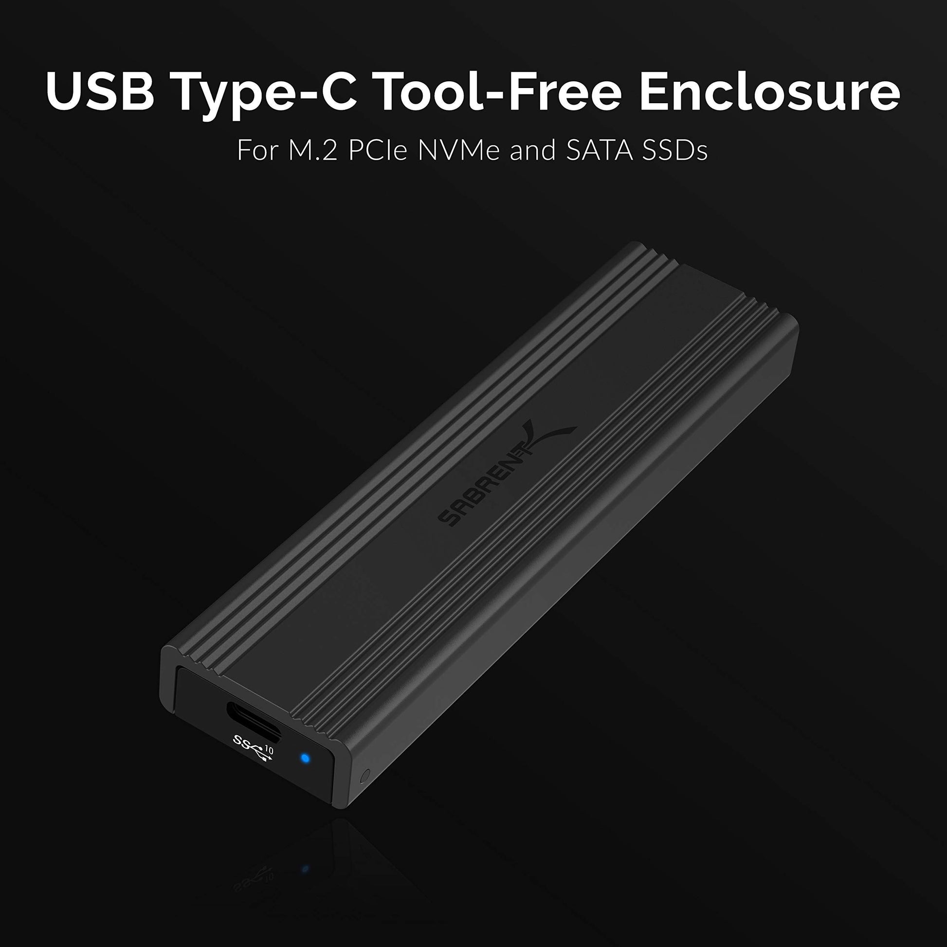 USB 3.2 Type-C Tool-Free Enclosure for M.2 PCIe NVMe and SATA SSDs (EC-SNVE)