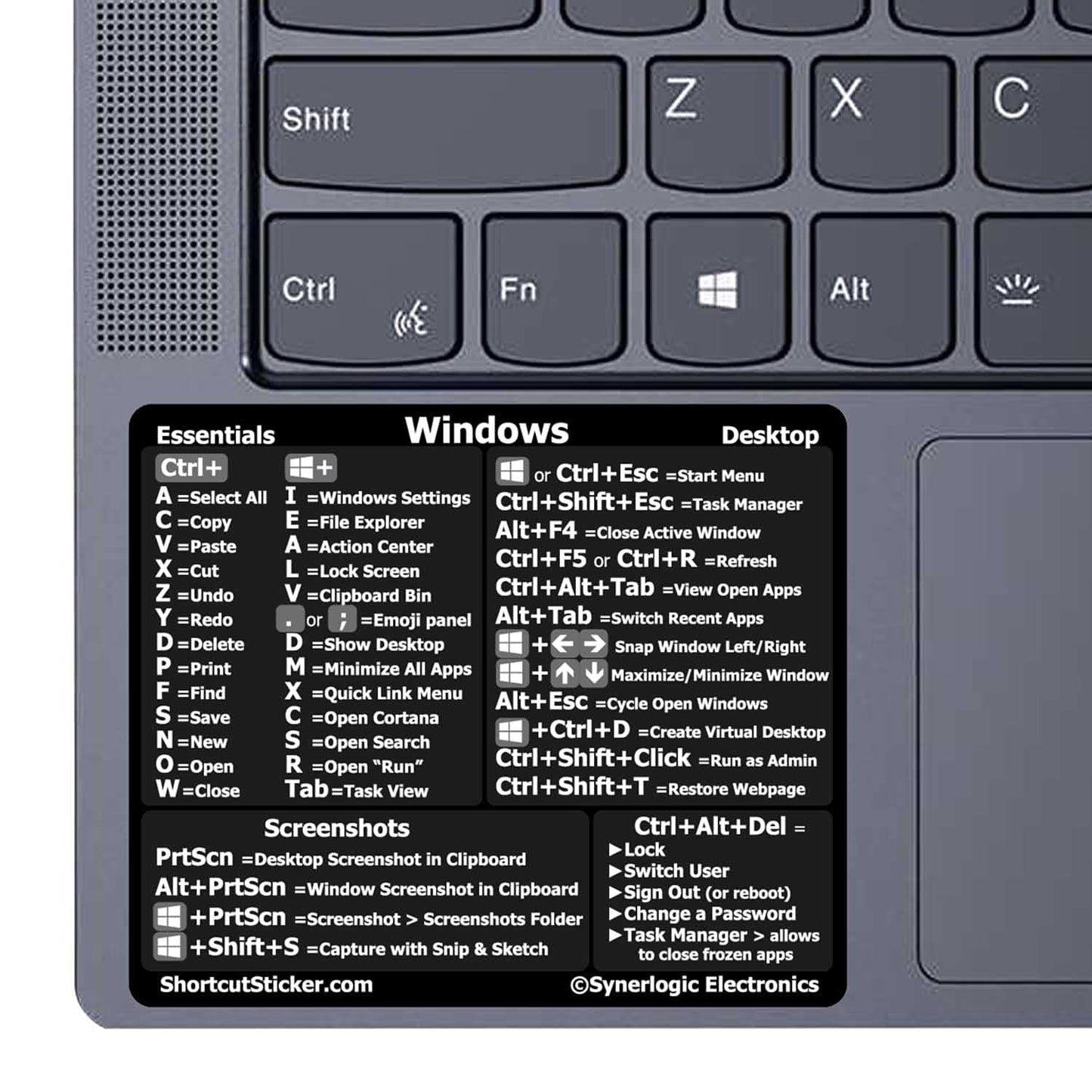 Windows PC Reference Keyboard Shortcut Vinyl Sticker, Laminated, no-Residue Adhesive, for Any PC Laptop or Desktop SM: 3"x2.5" (Black)