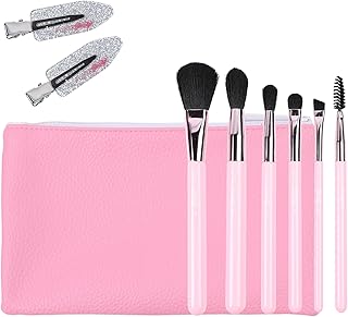 Essential Eyeshadow Brush Set with Duck Clips and Pink Bag