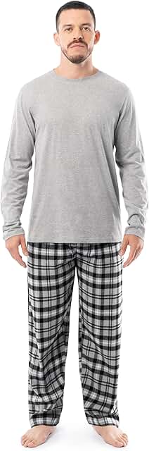 Men's Long Sleeve Crewneck Top and Flannel Pajama Set