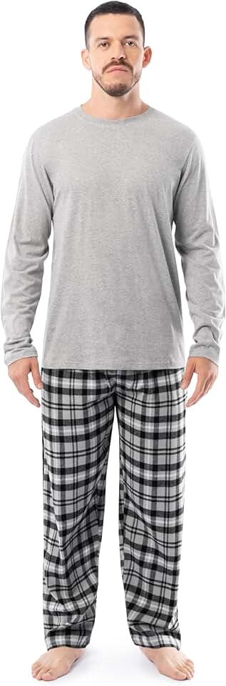 Men's Long Sleeve Crewneck Top and Flannel Pajama Set