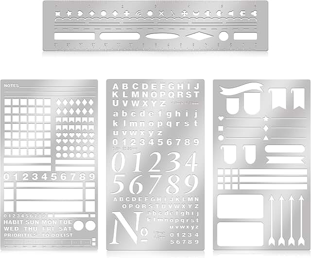 Set of 4 metal stencils for journaling and crafts