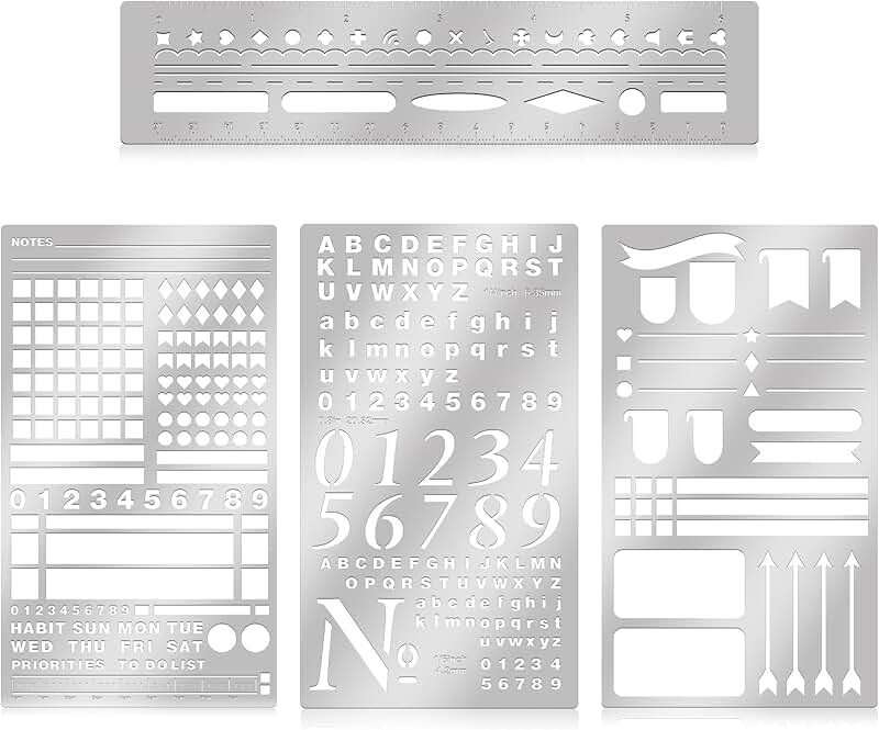 Set of 4 metal stencils for journaling and crafts