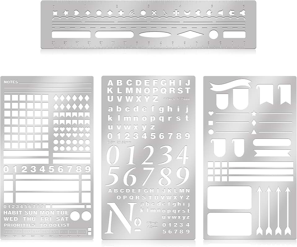 Set of 4 metal stencils for journaling and crafts